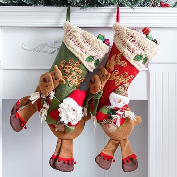Декоративные носки в подарок Санта-Клаусу, Большой мешок для конфет, Украшение окна в виде Лося, Снеговика, Подвесной чулок, Висячие пакеты для конфет.  5