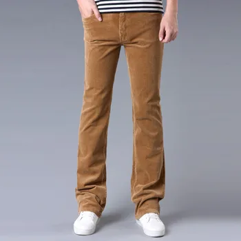 Деловые повседневные расклешенные вельветовые брюки в корейском стиле, мужские брюки большого размера со средней талией, с заплатками, расклешенные брюки коричнево-красного цвета  5