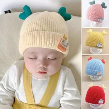 Детская вязаная шапка с ушками в виде сердечка ярких цветов, зимняя теплая шапочка-бини для новорожденных, милые мультяшные детские вязаные шапочки, капор Gorras  5