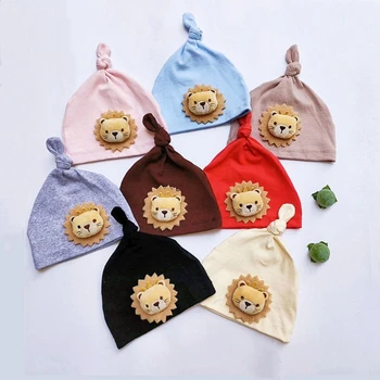 Детская шапочка с рисунком Льва, мягкая шапочка для новорожденных, ветрозащитная хлопковая теплая шапка в подарок  4