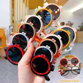 Детские очки для девочек и мальчиков, круглые солнцезащитные очки, детские игрушечные очки-перевертыши, милые солнцезащитные очки с защитой от ультрафиолета, детский солнцезащитный козырек Tide Cool  0