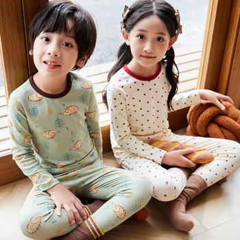 Детские пижамы в корейском стиле с мультяшным принтом, топы, Брюки, 2 предмета, Хлопковая эластичная пижама для малышей, детская ночная одежда  5
