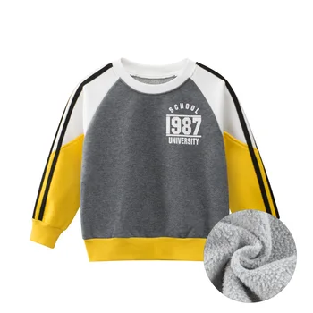 Детские плюшевые толстовки 2023, осенне-зимний пуловер, топ для мальчиков и девочек, флисовые толстовки с буквенным принтом, детская одежда с длинными рукавами  5