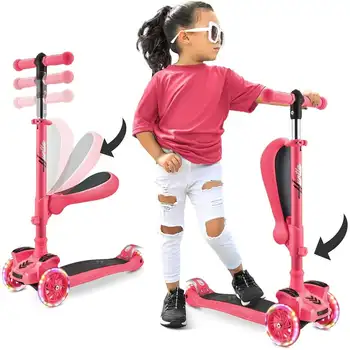 Детский самокат с 3 колесами - Игрушечный самокат для детей и малышей со встроенными светодиодными фонарями на колесах, раскладывающимся комфортным сиденьем (возраст от 1 года) (Арбуз)  5