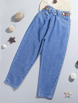 Джинсы для девочек, однотонные джинсы в повседневном стиле для девочек, Детские джинсы для подростков, детская одежда 6 8 10 12 14  5