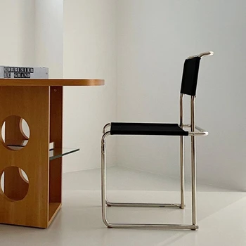 Дизайнерский обеденный стул из нержавеющей стали, кресло из искусственной кожи в стиле Баухауз, современная простота, мебель для дома Sillas, WKDC  5