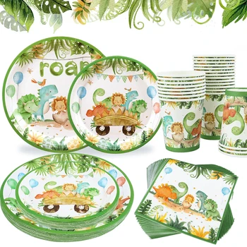 Динозавр Одноразовая посуда, украшения для вечеринки в честь Дня рождения динозавра, Воздушные шары для душа ребенка, Сафари в джунглях, принадлежности для Дня рождения  10