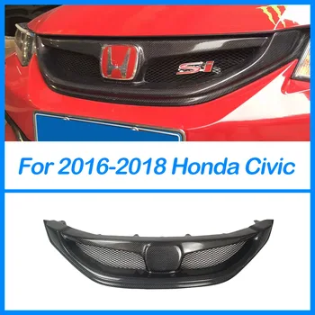 Для Honda Civic Sedan SI 2016-18 9.5th 4-Дверная Передняя Решетка Только Из Настоящего Углеродного Волокна, Верхний Бампер Автомобиля, Капот, Сетка, Обвес, Сетка  5