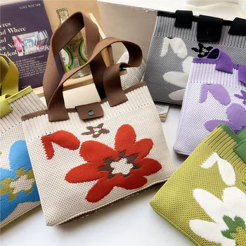 Женская весенне-осенне-летняя вязаная сумка с цветочным рисунком, переносная сумка-тоут, Переносная сумка для хранения, аксессуары для одежды  5