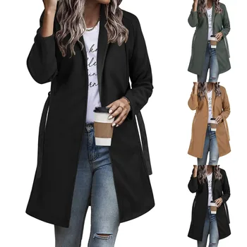 Женская куртка-пиджак в клетку 2023, повседневная шерстяная куртка на пуговицах, зимний тренч из шотландки с карманами, теплые деловые и повседневные пальто  10