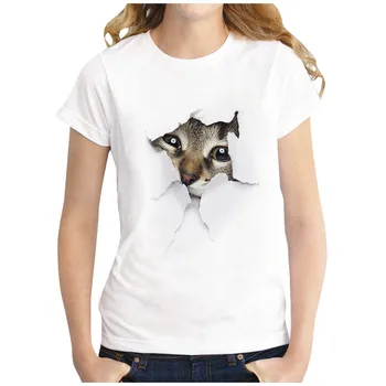 Женская модная повседневная футболка с 3D-принтом кота, Летние футболки с коротким рукавом, женские укороченные топы Y2k, милая майка, роскошная одежда  10