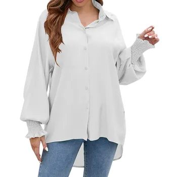 Женская мягкая однотонная свободная повседневная рубашка с длинными рукавами Женская рубашка с длинным рукавом  5