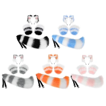 Женская плюшевая повязка на голову с кошачьими ушками, набор костюмов аниме для косплея на Хэллоуин, одежда для вечеринок  5
