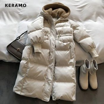 Женская повседневная верхняя одежда в стиле пэчворк на молнии с длинным рукавом, куртка-парка Maxi X-Long с капюшоном, зимнее оверсайз теплое пальто в стиле ретро 2023 года.  4
