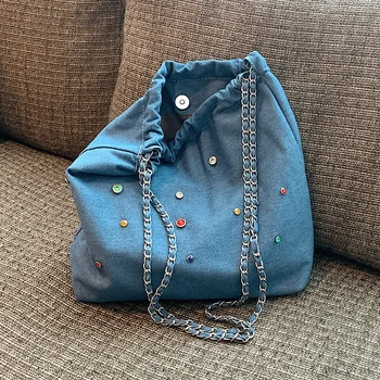 Женская сумка от главного дизайнера Серебряные сумки Y2k, винтажные джинсовые сумки через плечо с бриллиантами, женская сумка-тоут Bolso  4