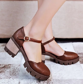 Женские босоножки EAGSITY в стиле ретро на массивном каблуке коричневого цвета с квадратным каблуком и ремешком на щиколотке, удобные женские туфли-лодочки plaltform  4
