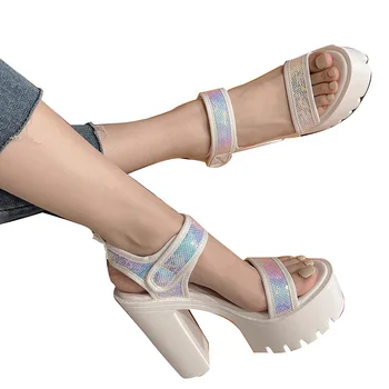 Женские босоножки LIHUAMAO на массивном каблуке с открытым носком и ремешком на щиколотке, повседневная обувь на платформе  5