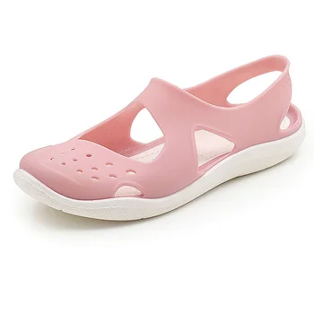 Женские желейные сандалии, удобная летняя мягкая обувь, женские пластиковые водонепроницаемые садовые туфли на плоской подошве, розовые пляжные туфли 2023 года  10