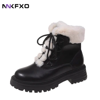 Женские зимние ботинки 2023, Новая Модная обувь из искусственной кожи, женские водонепроницаемые Теплые высококачественные бежево-черные ботинки Ankel QB165  5