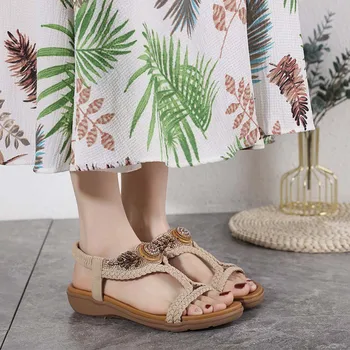 Женские летние сандалии, верхняя одежда на нескользящей мягкой подошве, обувь для повседневной носки  5