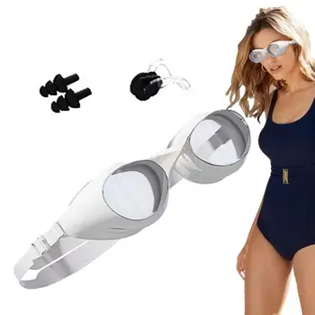 Женские очки для плавания Очки для плавания высокой Четкости, Регулируемые водонепроницаемые Силиконовые очки для плавания с затычками для ушей и носа  5