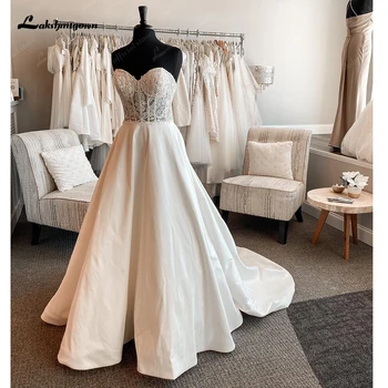 Женские свадебные платья Lakshmigown с открытыми плечами 2024, платья А-силуэта, атласные свадебные платья vestido de casamento  5