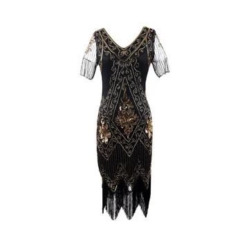 Женское винтажное платье 1920-х годов с блестками и бахромой, украшенное V-образным вырезом и бисером, высококлассное банкетное платье, повседневные осенние платья Vestido robe gatsby  5