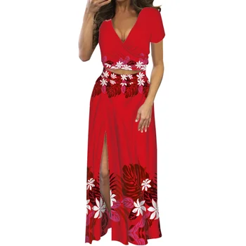 Женское платье в традиционном племенном стиле с красным принтом, Летняя татуировка, Женское платье из 2 предметов С короткими рукавами и V-образным вырезом, женское платье  0