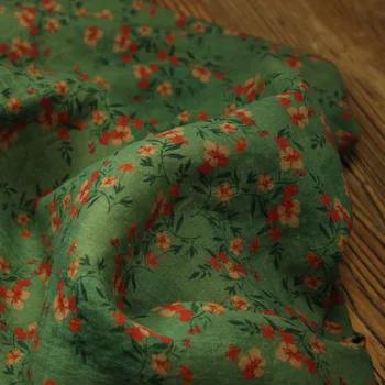Зеленый фон, выстиранная ткань из чистого льна с принтом, платье, рубашка, ткань для одежды, высококачественная швейная ткань по счетчику  5