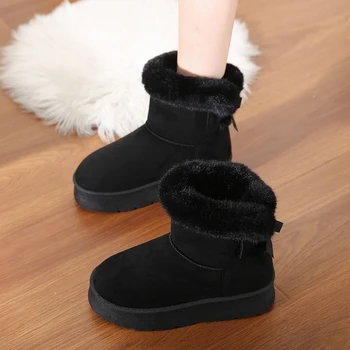 Зима 2023, Женские ботильоны, женская обувь с круглым носком, модные женские ботинки, теплая короткая плюшевая повседневная Современная женская зимняя обувь  5