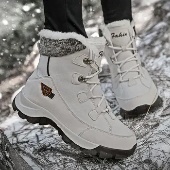 Зимние ботинки, женская обувь из плюша и толстого хлопка, водонепроницаемая и противоскользящая Мужская лыжная обувь для пар с высоким берцем  5