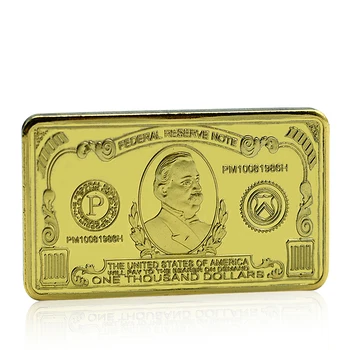 Золотой слиток Американского доллара Памятная Медаль Квадратная Монета 1000 долларов США Позолоченные Поделки Предметы коллекционирования Подарки  5