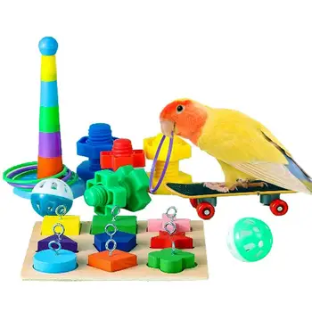 Игрушки-разведчики для попугаев с аксессуарами для скейтбординга, птичьей клетки, 9 ШТ. Красочных игрушек и аксессуаров для попугаев, аксессуаров для птиц  4