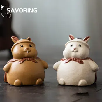 Изысканный Исинский Фиолетовый глиняный Чайный питомец Зодиакальный Кролик Может улучшить креативность Общая чайная игрушка-кролик Статуэтка Чай Пуэр Подарки для домашних животных  5