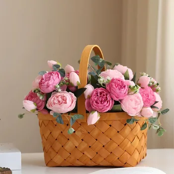Искусственные цветы Роза розовый шелковый пион с 5 головками, искусственный букет цветов, искусственные цветы, домашнее свадебное украшение для интерьера  5