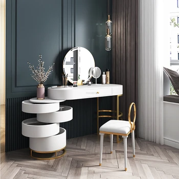 Итальянские золотые Металлические Комоды Легкая Роскошная Домашняя Мебель Для Спальни Креативный Вращающийся Дизайн Туалетный Столик Зеркальный Шкаф Для Хранения Z  5