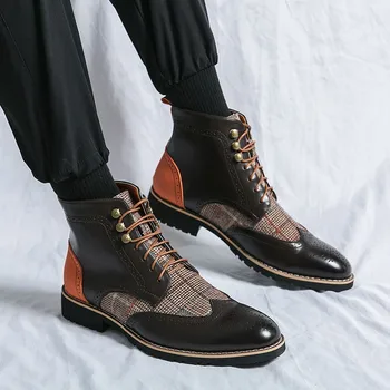 Итальянские мужские ботинки из натуральной кожи, деловые зимние / весенние ботинки на молнии / британские высокие ботинки, мужские остроносые ботинки из воловьей кожи  4