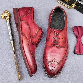 Итальянские мужские броги в стиле ретро, Обувь класса Люкс из натуральной кожи, Осенняя Дизайнерская Модная Свадебная обувь ручной работы для светских вечеринок, мужская обувь  5