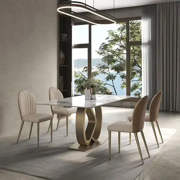 Итальянский светлый Роскошный обеденный стол из яркого шифера, вилла в ресторане высокого класса, Большой плоский пол, Креативный Дизайнерский прямоугольный стол  10