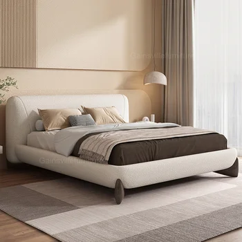 Каркас Роскошной двуспальной кровати с мягкой обивкой, мебель для спальни, гарнитур из дерева, современный дизайн, Кожаная настенная кровать королевского размера  5