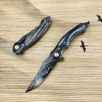 Карманный складной нож EDC Knives for Outdoor Survival Camping Men (VG10) Лезвие из дамасской стали, Устойчивая деревянная ручка  10