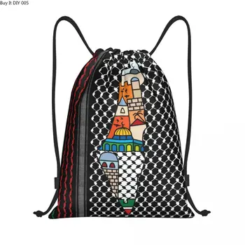 Карта Палестины с рисунком Куфия Хатта, Рюкзак на шнурке, спортивная сумка для женщин, мужчин, Палестина, Иерусалим, Сумка для покупок  5