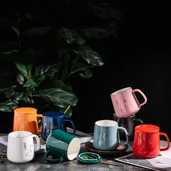 Керамическая винтажная кофейная чашка, офисная чашка для воды, фильтр для чайной чашки, японская манга, подарок на день рождения, ложка с крышкой  5