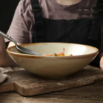Керамическая миска для супа FANCITY, креативная японская миска для рамена, одна большая салатница, тарелка для смены посуды в бытовой печи  5