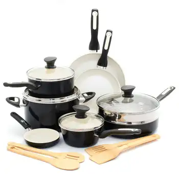 Керамический антипригарный набор из 16 предметов, черная кухонная посуда, Посуда из нержавеющей стали, сковорода для блинов, кухонные принадлежности, сковорода для яиц, кухонные аксессуары  5