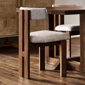 Китайские обеденные стулья из массива дерева в стиле ретро, простые домашние Бархатные туалетные стулья из ягненка, Дизайнерский стул для отдыха на приеме в семье  10