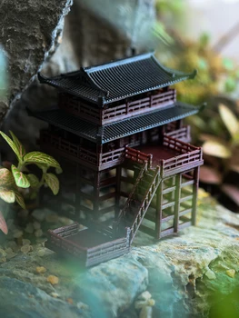 Китайское ретро-моделирование Миниатюрного древнего здания, Креативное украшение дома, микроландшафт, пейзаж аквариума для рыбок  5