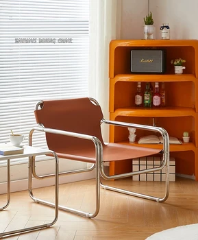 Классическое кресло Bauhaus для отдыха с одной стороны, современные вставки, кожаное седло, каркас из нержавеющей стали для гостиной  5
