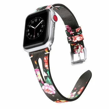 Кожаный ремешок с цветочным рисунком для apple watch ultra band 49/44/45/42/41/40/38 мм, сменный браслет с принтом iWatch series 8 7 se 6 5 4  5