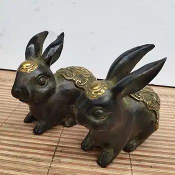 Коллекция античной бронзы, чистая медь, кролик удачи, пара кроликов зодиака, кролики руи  5